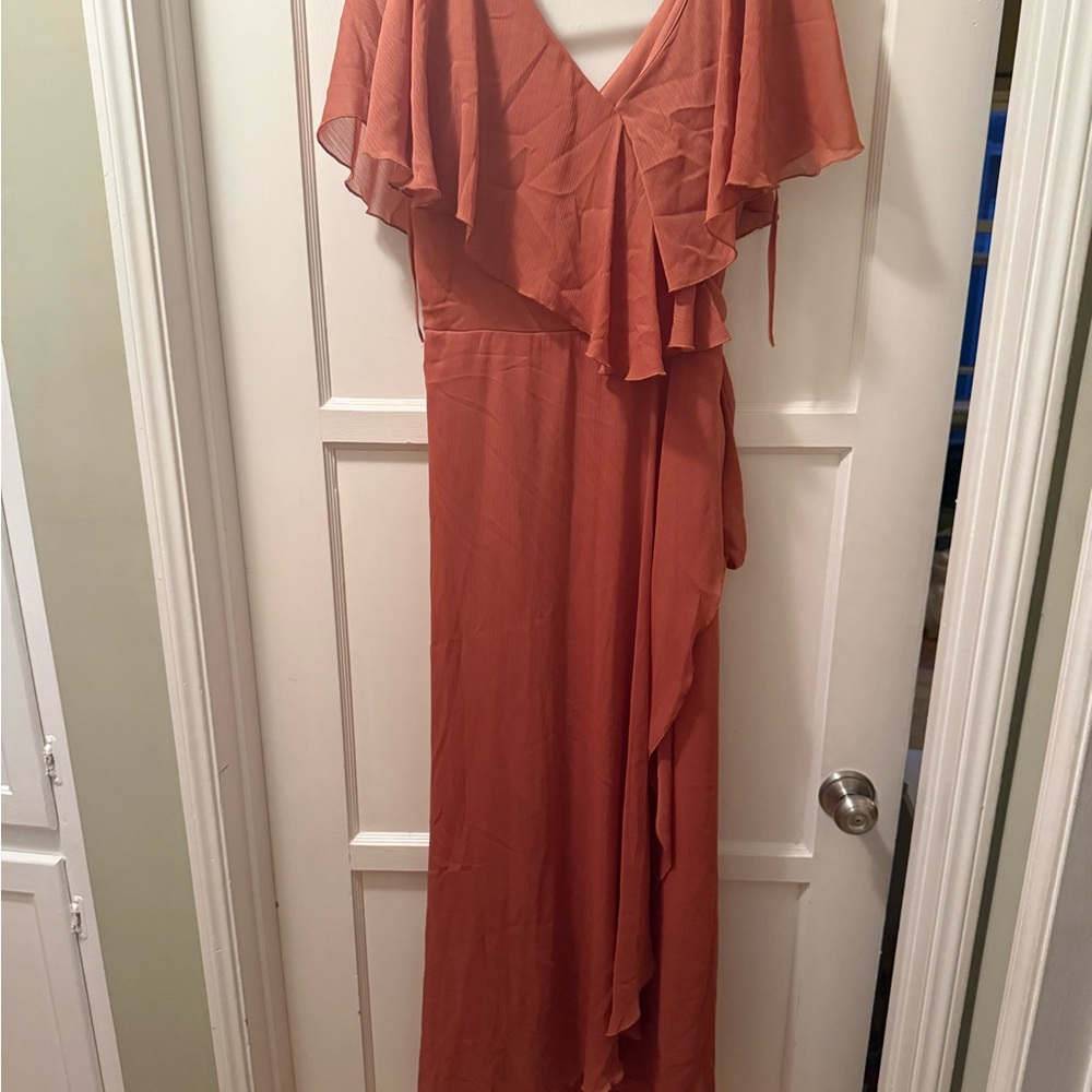 ASOS Women's Rust Ruffle V-Neck Maxi Dress